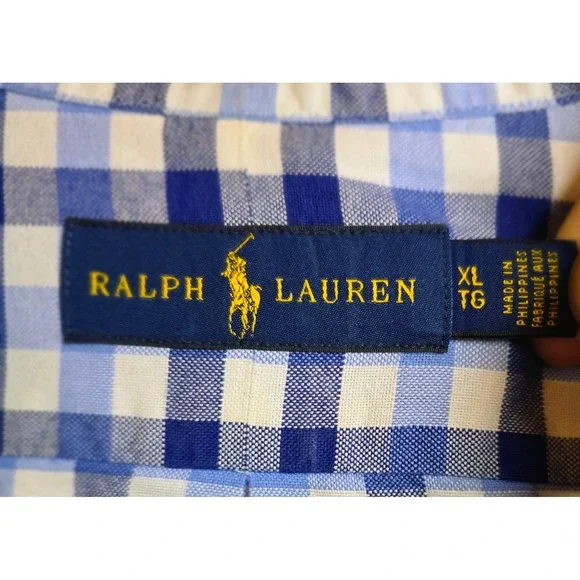 Ralph Lauren‎ Men's XL Gingham Button Down Shirt Blue Classic Fit Cotton - Picture 2 of 10